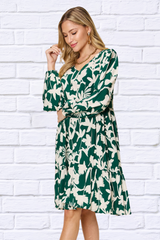 Double Take Full Size Printed Ruffle Hem Long Sleeve Dress