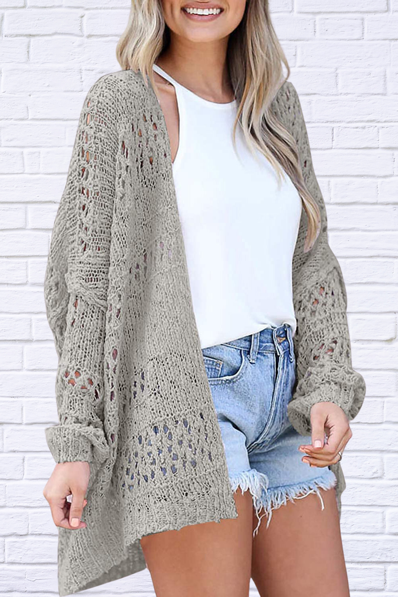 Kim Openwork Open Front Long Sleeve Cardigan