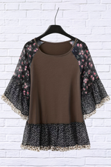 Full Size Frill Printed Round Neck Half Sleeve Blouse