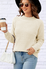 Waffle-Knit Round Neck Reglan Sleeve Sweater