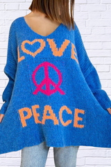 Peace Graphic V-Neck Long Sleeve Sweater