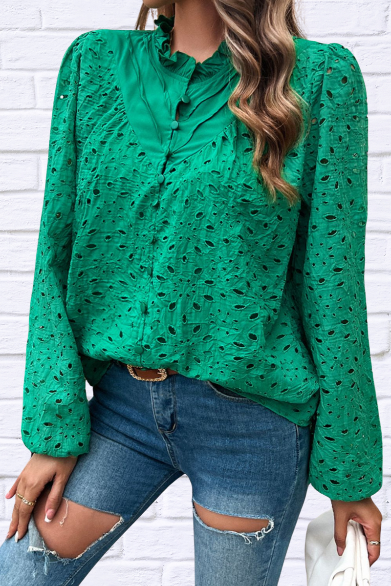 Frill Round Neck Long Sleeve Shirt