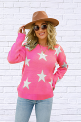 Star Round Neck Dropped Shoulder Sweater