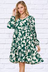 Double Take Full Size Printed Ruffle Hem Long Sleeve Dress