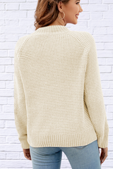 Waffle-Knit Round Neck Reglan Sleeve Sweater