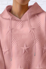 Plus Size Star Texture Long Sleeve Drawstring Hoodie