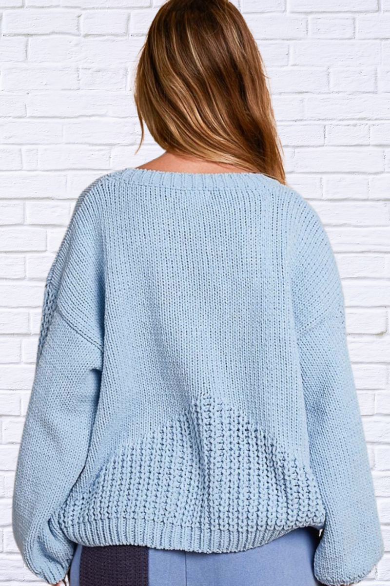 POL Crochet Flower Round Neck Dropped Shoulder Sweater