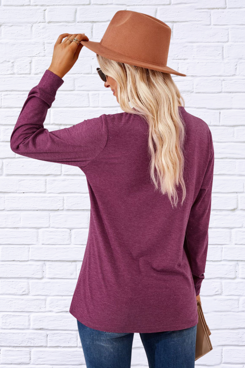 V-Neck Buttoned Long Sleeve Blouse