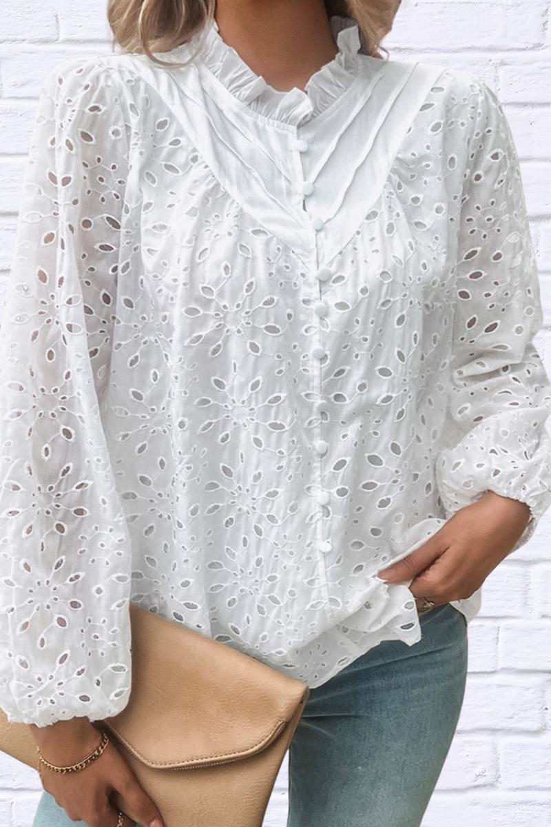 Frill Round Neck Long Sleeve Shirt