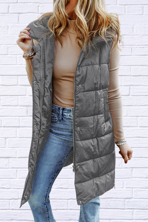 Longline Hooded Sleeveless Puffer Vest