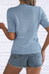 Openwork Round Neck Short Sleeve Knit Top