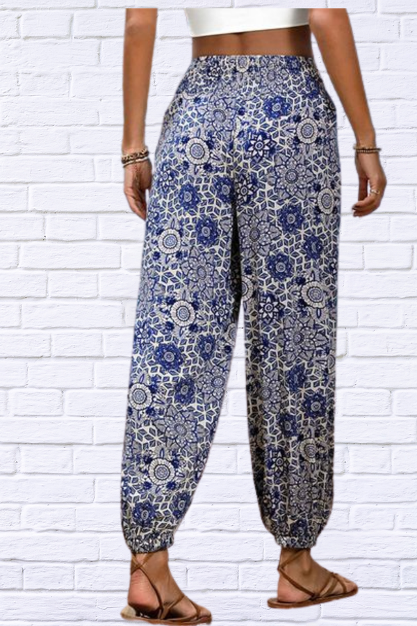 High Waisted Floral Printed Pants Vacation Beach Pants