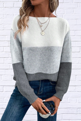 Color Block Boat Neck Sweater