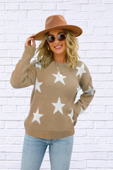 Star Round Neck Dropped Shoulder Sweater