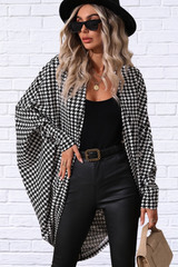 Houndstooth Open Front Batwing Sleeve Cardigan