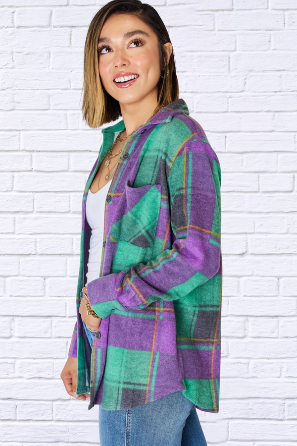 Plaid Button Up Long Sleeve Shacket