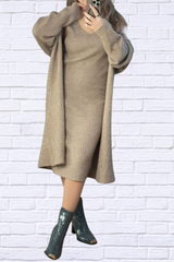 Neck Cami Dress and Open Front Cardigan Sweater Set