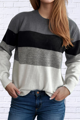 Ruby Color Block Stripe Round Neck Long Sleeve Sweater