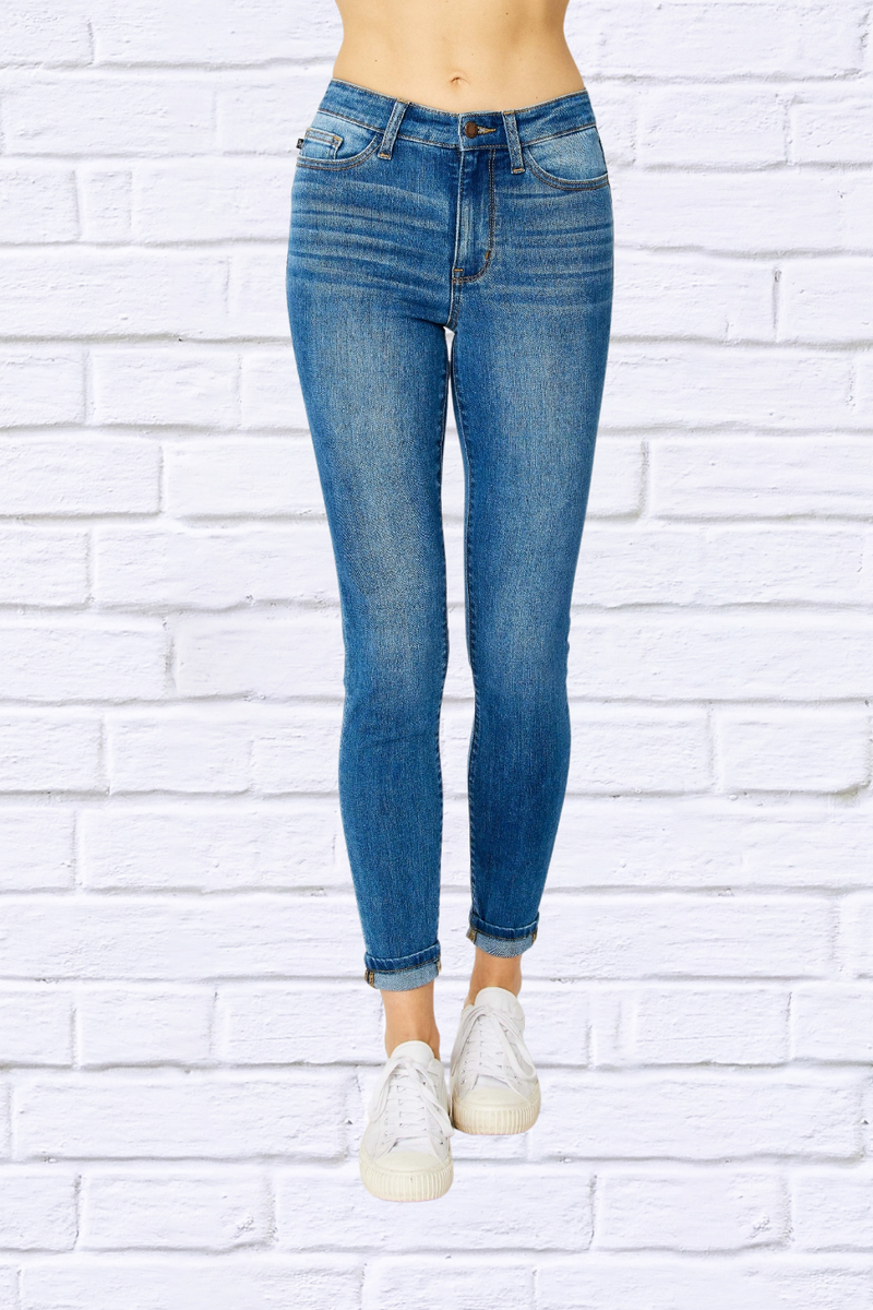 Judy Blue Full Size Cuffed Hem Low Waist Skinny Jeans