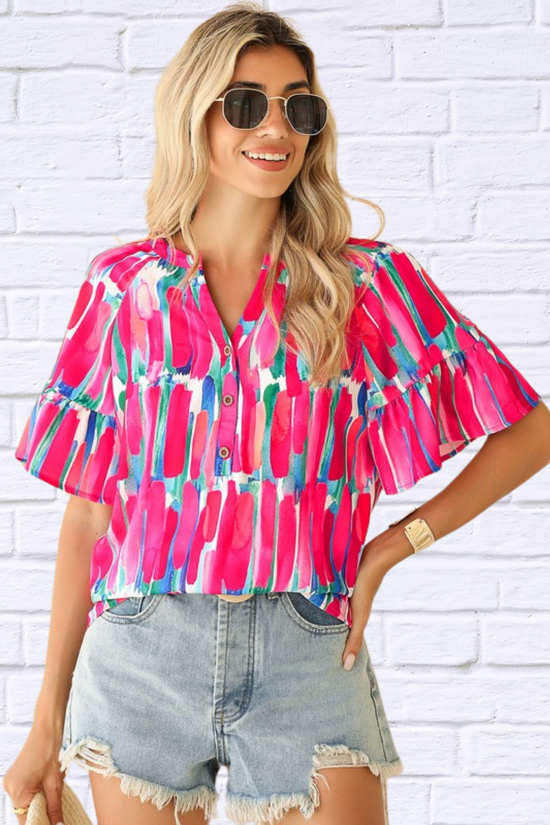 Jeanette Abstract Brushwork Print Blouse: Bold, Bright, and Beautiful