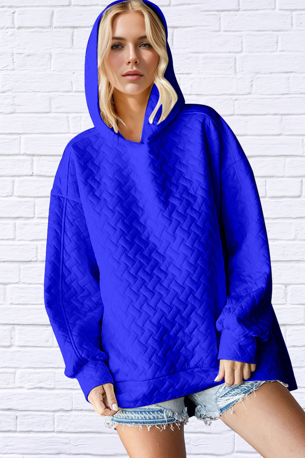 Royal Blue Texture Drop Shoulder Long Sleeve Hoodie