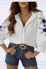 Frill Floral Embroidered Sleeve Shirt