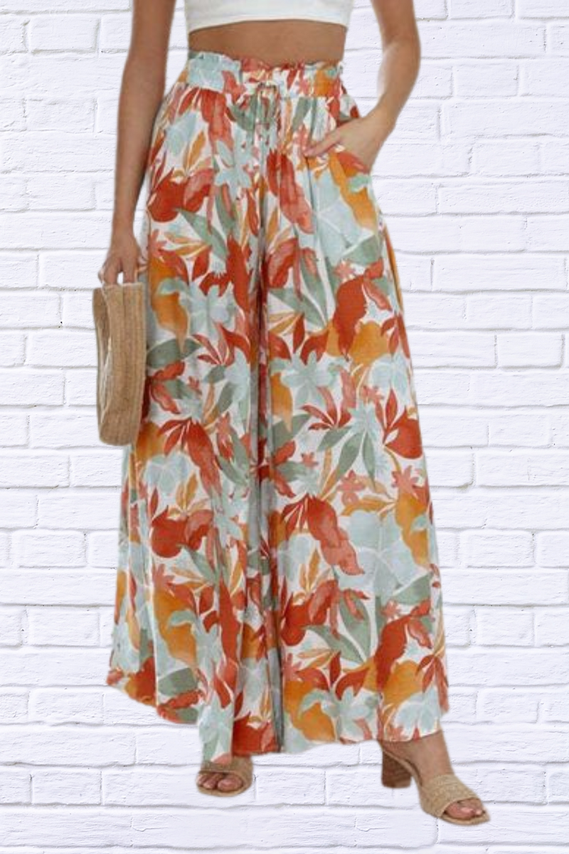 Fashionable Elastic Waisted Casual Wide Leg Pants.