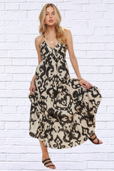 Crisscross Two-Tone V-Neck Maxi Dress