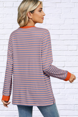 Pocketed Striped Round Neck Long Sleeve T-Shirt