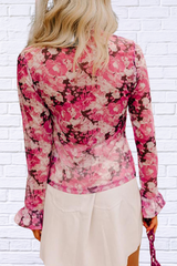 Floral Turtleneck Flounce Sleeve Blouse – Elegant, Feminine, and Timeless