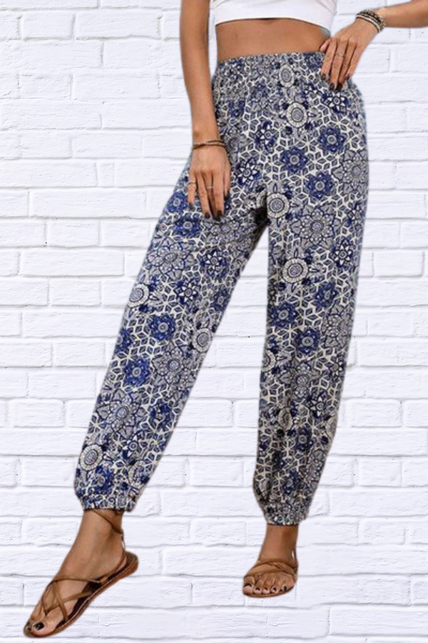 High Waisted Floral Printed Pants Vacation Beach Pants