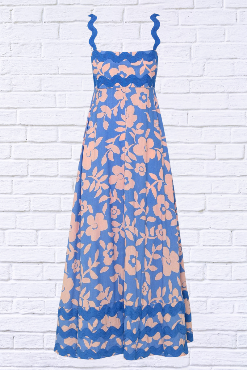 Printed Square Neck Wide Strap Dress