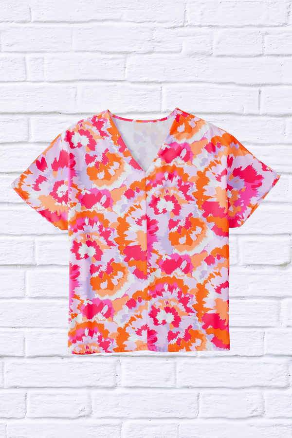 Cody Printed V-Neck Short Sleeve Blouse