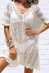 Mandy Openwork Lace Up Side Knit Cover Up