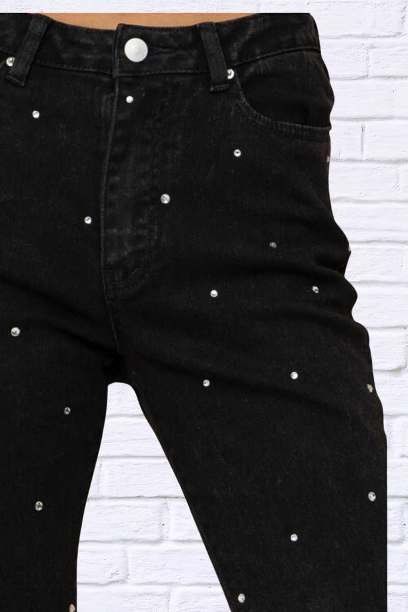 Studded Rhinestone Distressed Denim Jeans