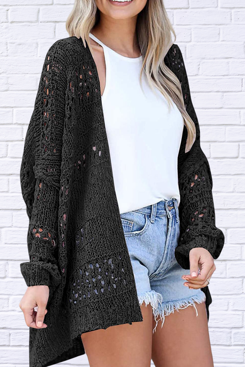 Kim Openwork Open Front Long Sleeve Cardigan