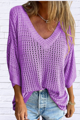 Full Size Openwork V-Neck Knit Cover Up Plus Size