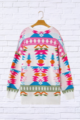 Geometric V-Neck Long Sleeve Sweater