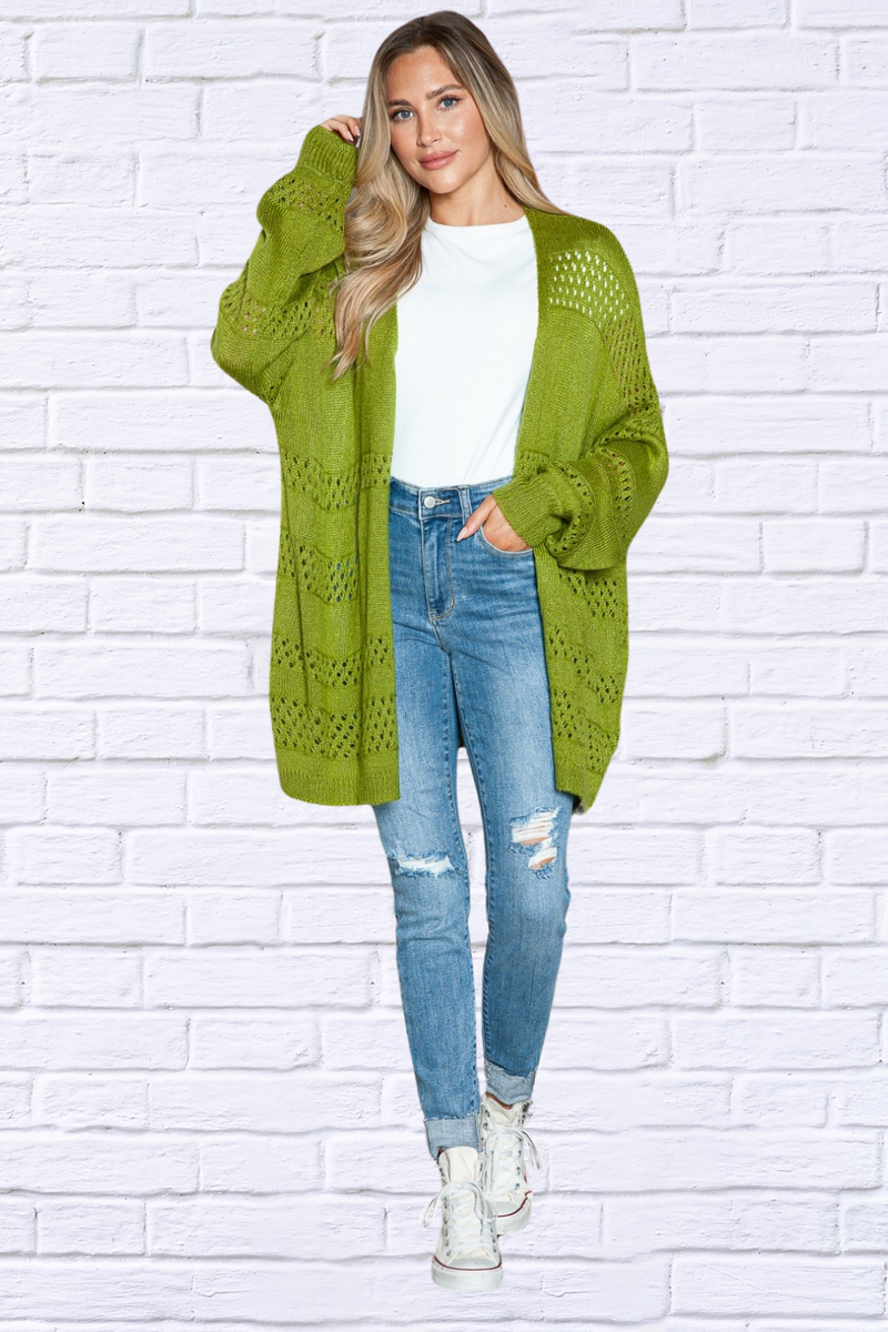 Kim Openwork Open Front Long Sleeve Cardigan