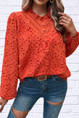 Frill Round Neck Long Sleeve Shirt