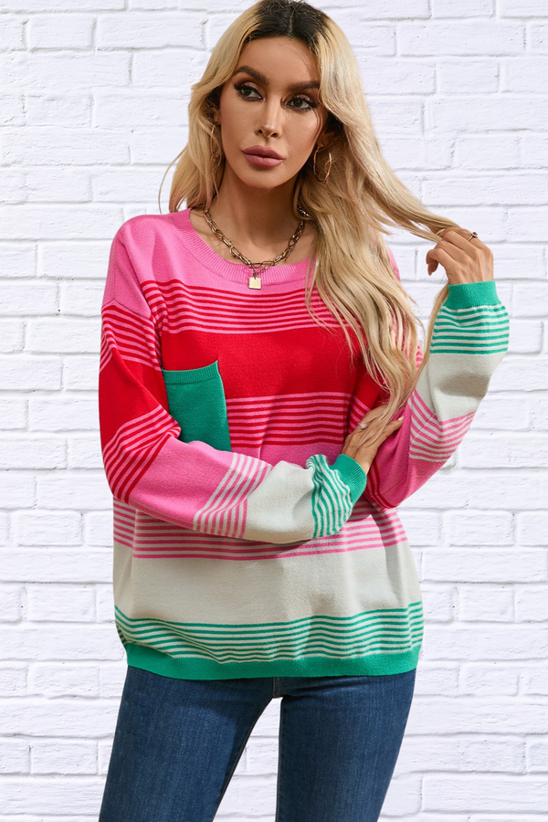 Color Block Round Neck Sweater