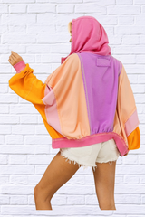 Full Size Color Block Zip Up Hoodie