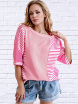 Stripe Color Block Half Sleeve T-Shirt