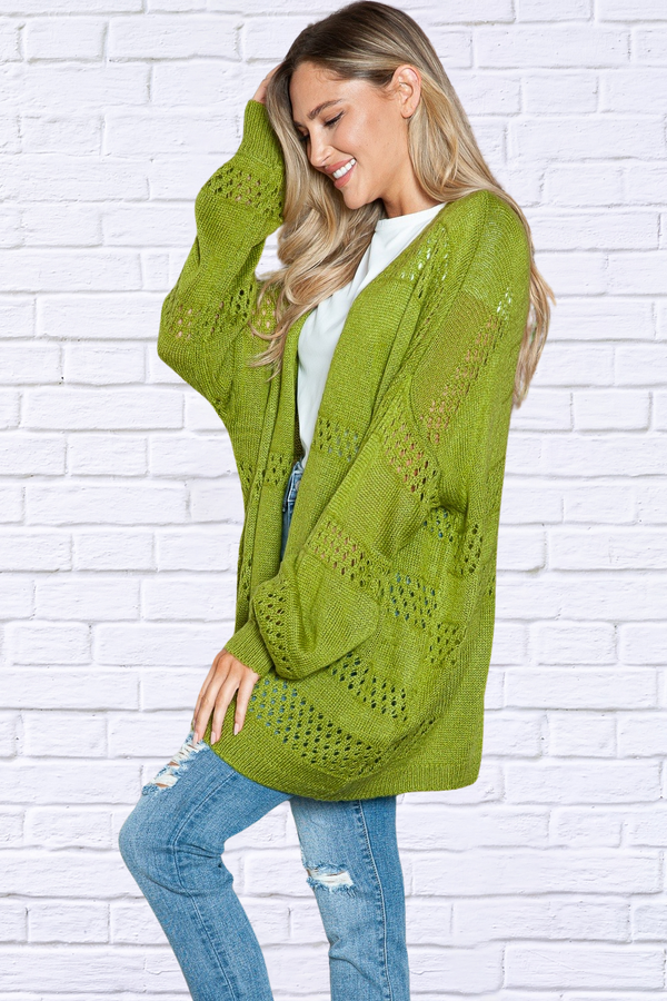 Kim Openwork Open Front Long Sleeve Cardigan