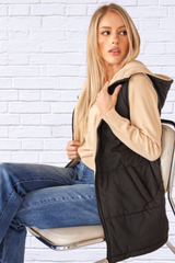 Women's Medium-length Zip Up Hooded Reversible Vest Jacket Coat