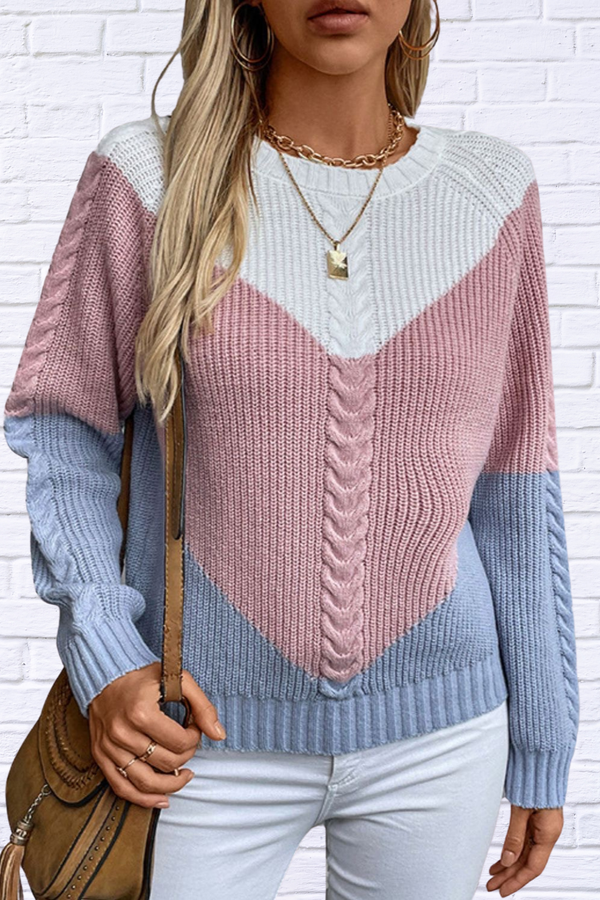 Sally Color Block Round Neck Long Sleeve Sweater