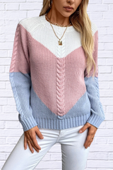 Sally Color Block Round Neck Long Sleeve Sweater