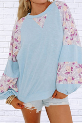 Printed Round Neck Balloon Sleeve Blouse