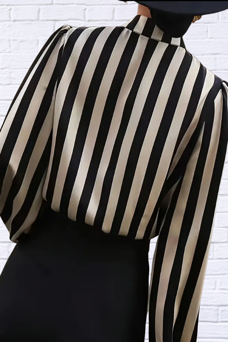 Elegant Special Black and White Striped Cross-Collar Button-Up Shirt