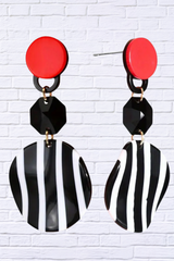 Striking Black and White Dangle Earrings with a Touch of Red